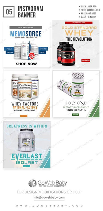 Instagram ad banners - Nutrition Product for website marketing - GoWebBaby.Com