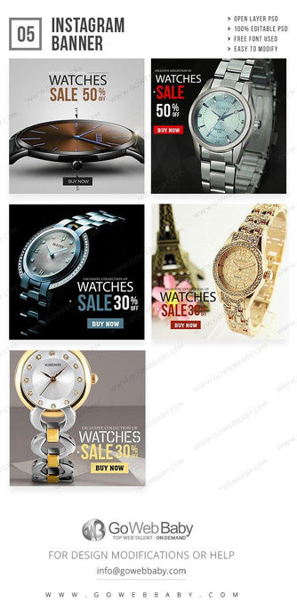 Instagram Ad Banners - Women's Watch Store For Website Marketing - GoWebBaby.Com