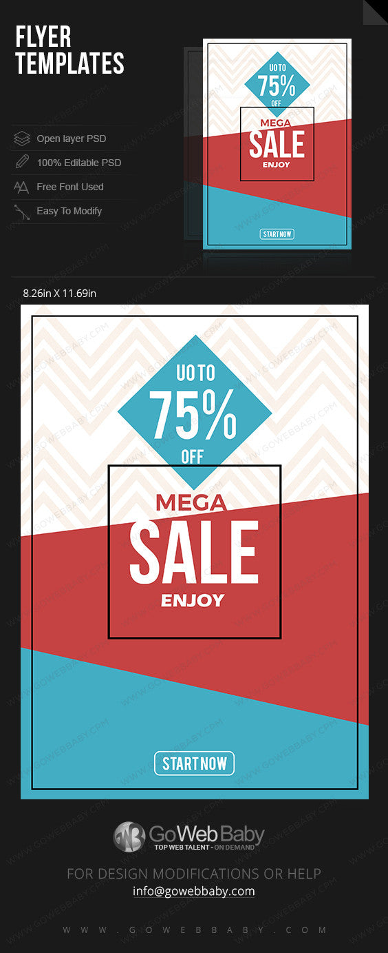 Flyer template - Mega Sale for website marketing - GoWebBaby.Com