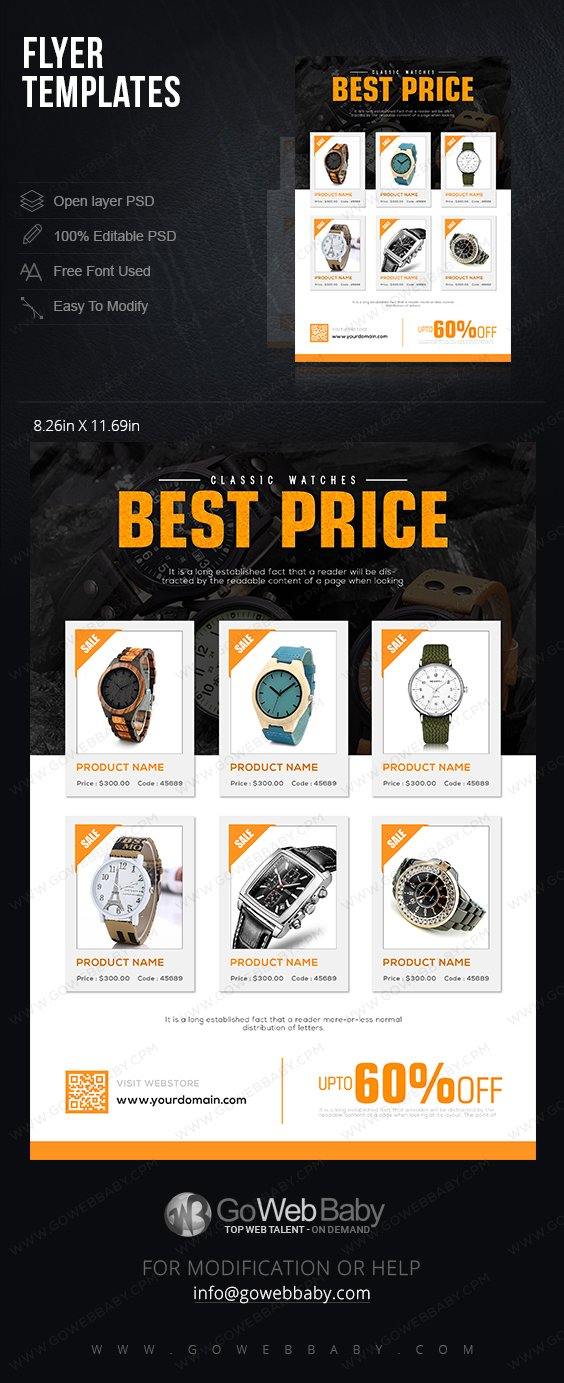 Flyer templates For Website Marketing  - Classic Watch For Men - GoWebBaby.Com