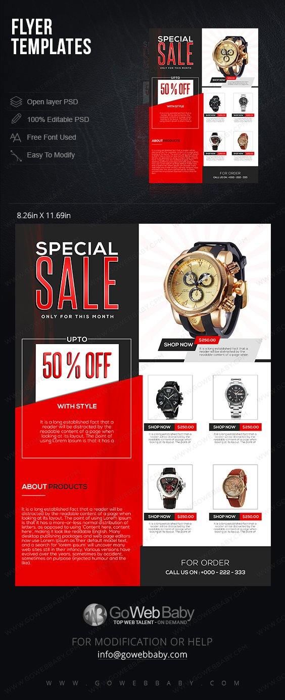 Flyer templates For Website Marketing  - Exclusive Watches For Men - GoWebBaby.Com
