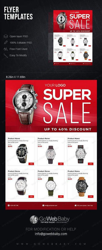 Flyer templates - Men's Watches For Website Marketing - GoWebBaby.Com