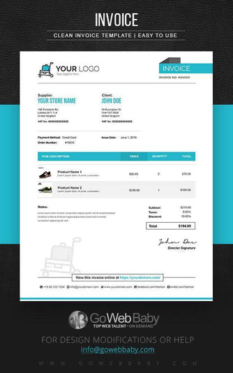 E-Commerce Invoice Templates For Website Marketing - GoWebBaby.Com