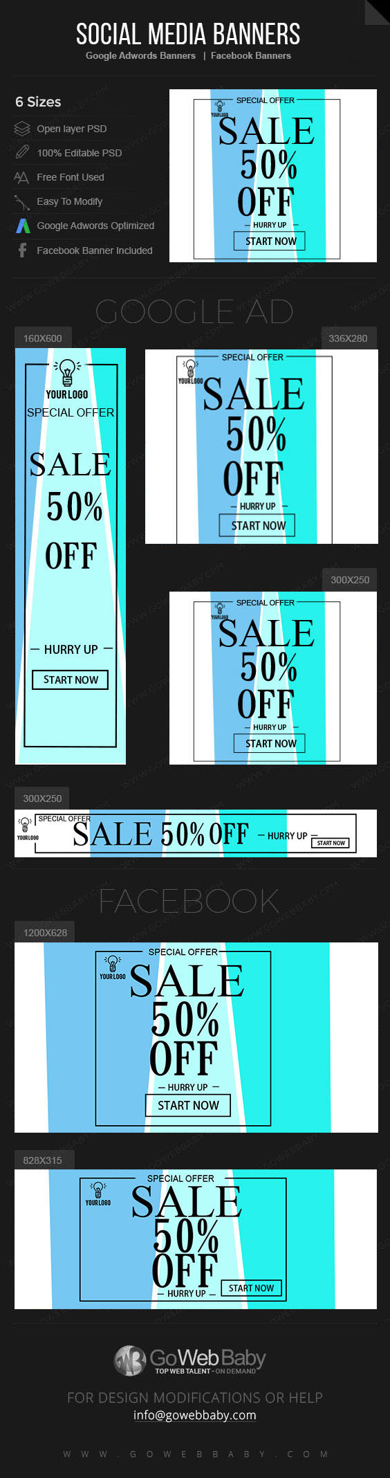 Google Adwords Display Banner with Facebook banners - Sale for Website Marketing - GoWebBaby.Com