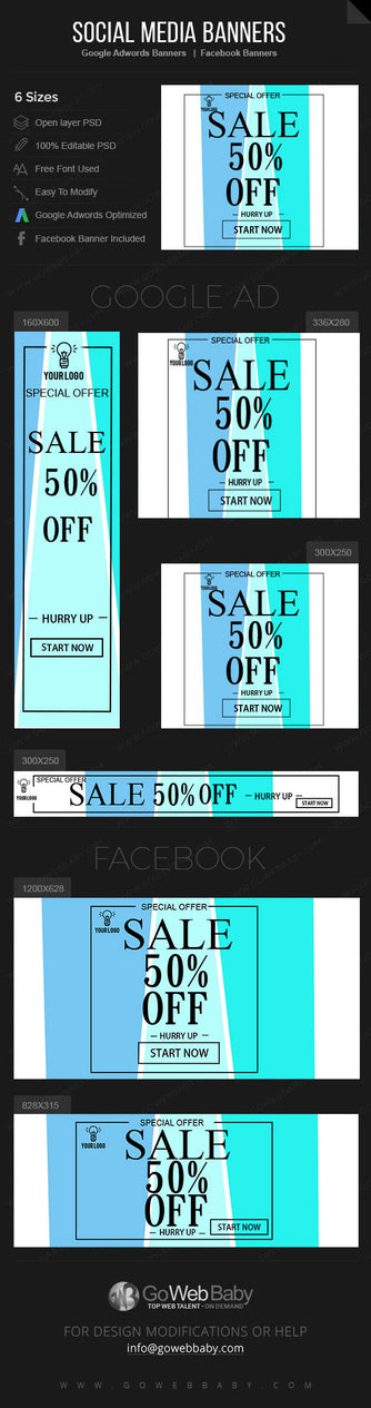 Google Adwords Display Banner with Facebook banners - Sale for Website Marketing - GoWebBaby.Com