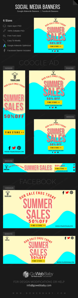 Google Adwords Display Banner with Facebook banners - Summer sale for Website Marketing - GoWebBaby.Com