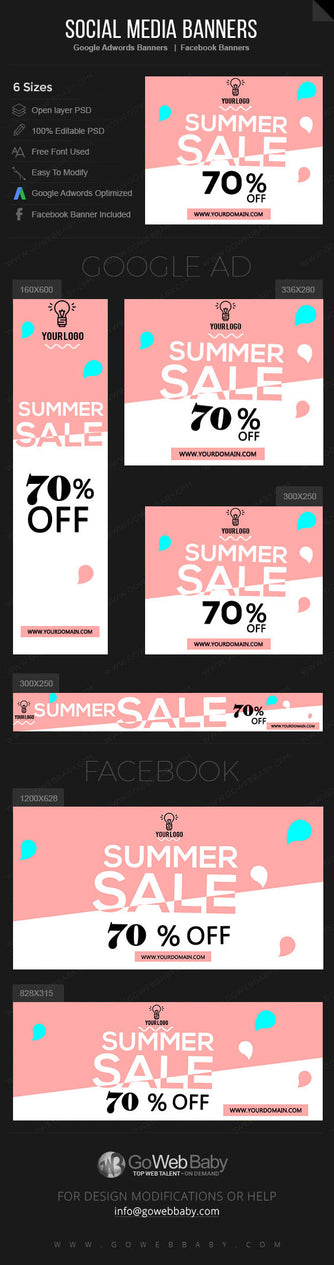 Google Adwords Display Banner with Facebook banners - Summer Sale for  Website Marketing - GoWebBaby.Com