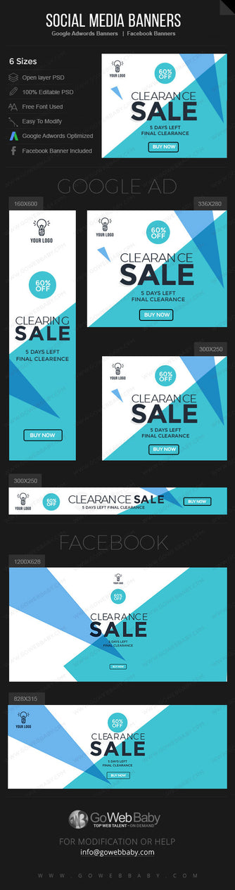 Google Adwords Display Banner With Facebook Banners - Clearing Store Website Marketing - GoWebBaby.Com