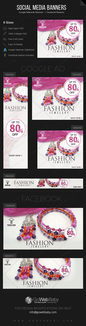 Google Adwords Display Banner with Facebook banners Jewelry For Website Marketing - GoWebBaby.Com