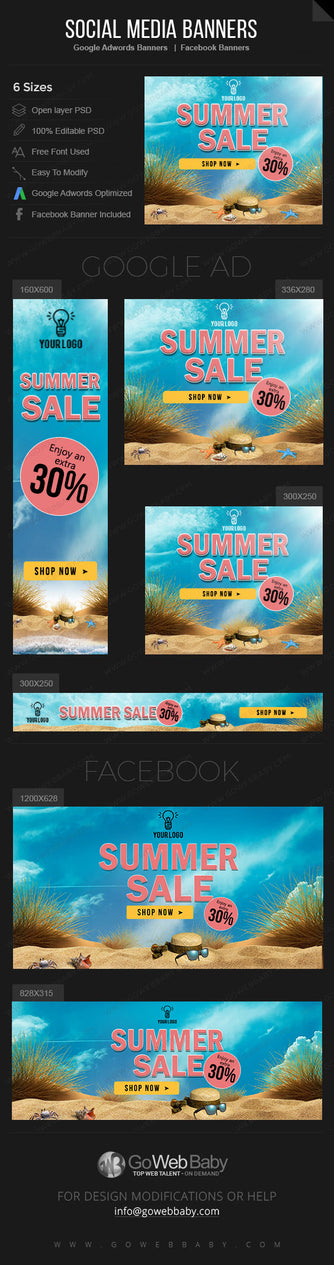 Google Adwords Display Banner with Facebook banners - Summer Sale for Website Marketing - GoWebBaby.Com