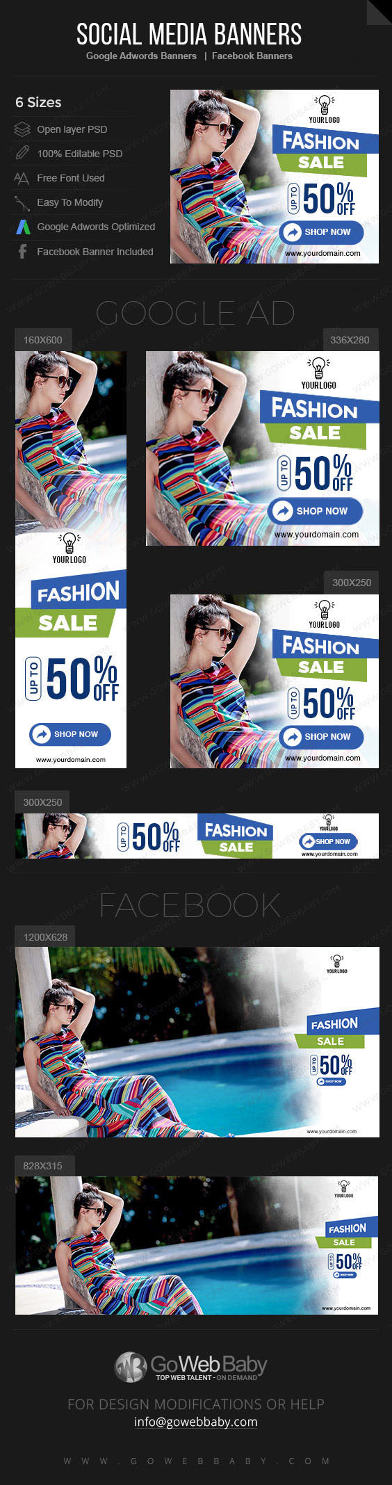 Google Adwords Display Banner with Facebook banners -Fashion Store for Website Marketing - GoWebBaby.Com