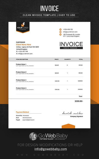 Business Invoice Templates For Website Marketing - GoWebBaby.Com