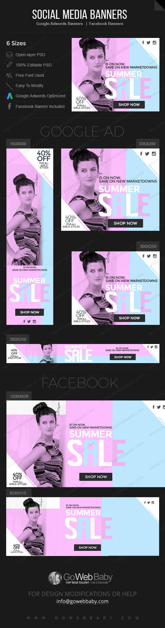 Google Adwords Display Banner with Facebook banners -  For Website Marketing - GoWebBaby.Com