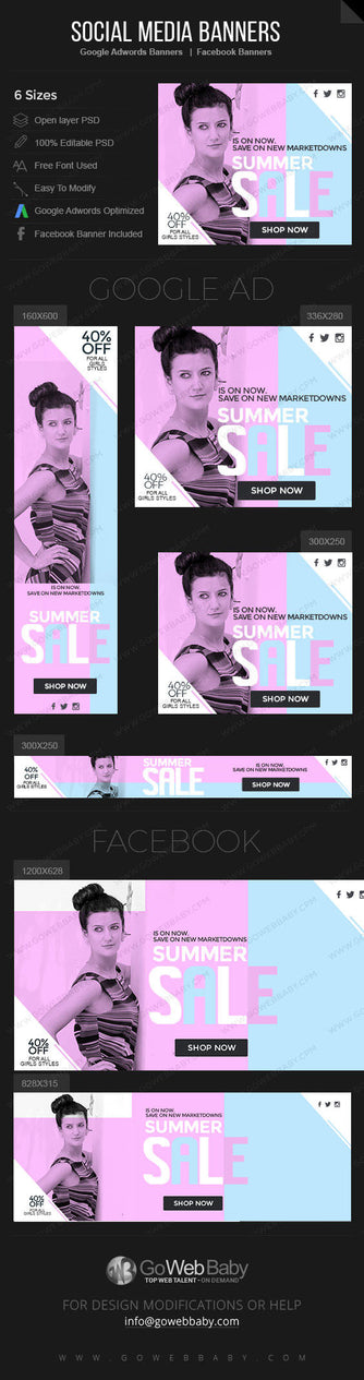 Google Adwords Display Banner with Facebook banners -  For Website Marketing - GoWebBaby.Com