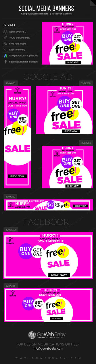 Google Adwords Display Banner With Facebook Banners - Amazing Offers For Website Marketing - GoWebBaby.Com
