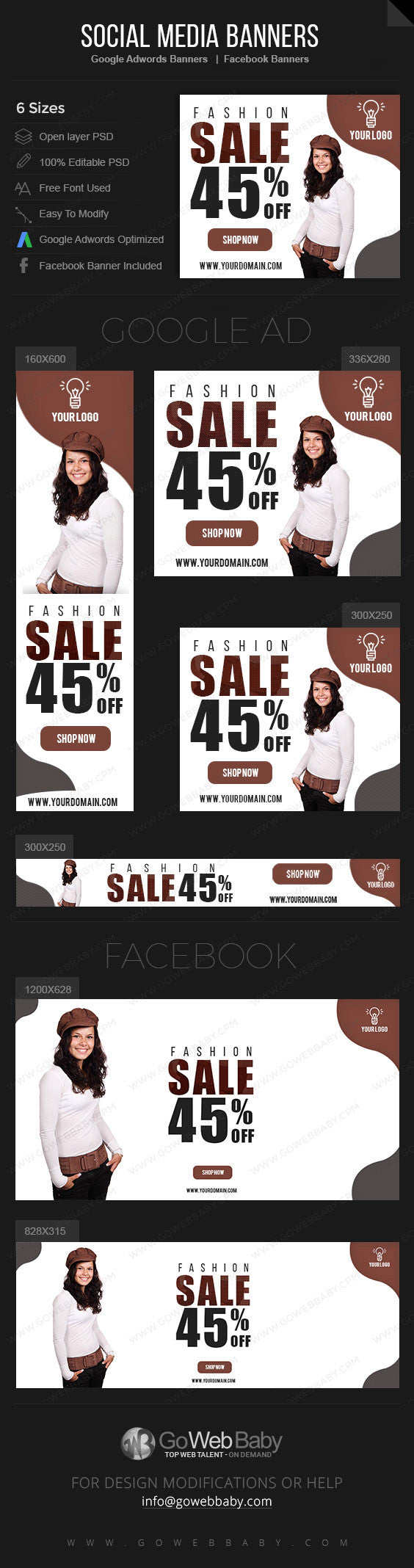 Google Adwords Display Banner with Facebook banners -Sale  Website Marketing - GoWebBaby.Com