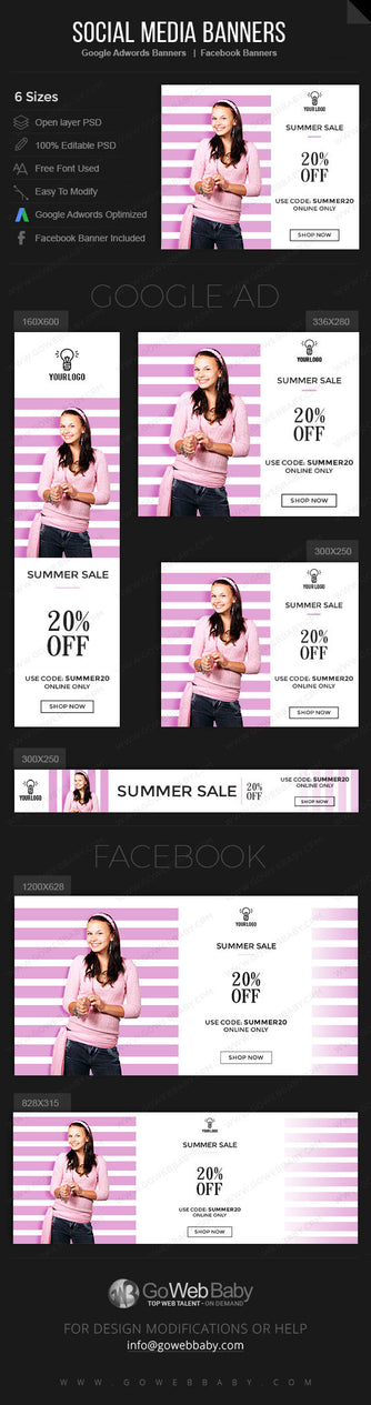 Google Adwords Display Banner with Facebook banners - Women's Sale Website Marketing - GoWebBaby.Com