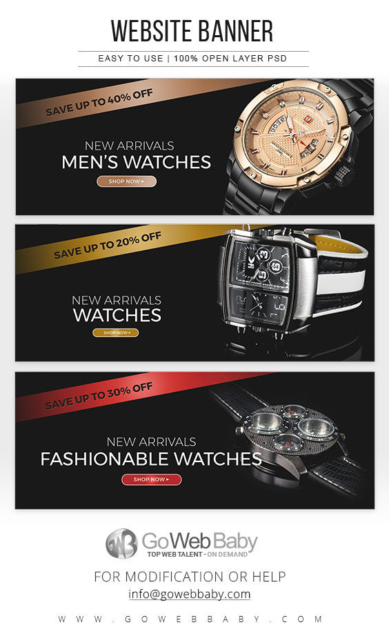 Website Banners - Men's Watches Collection For Website Marketing - GoWebBaby.Com