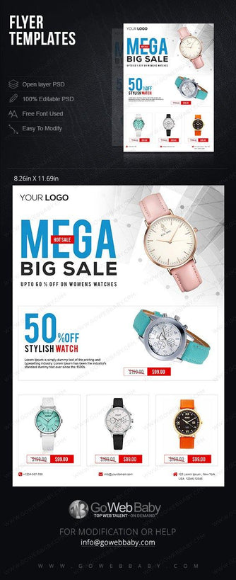 Flyer templates - Women's Watches For Website Marketing - GoWebBaby.Com